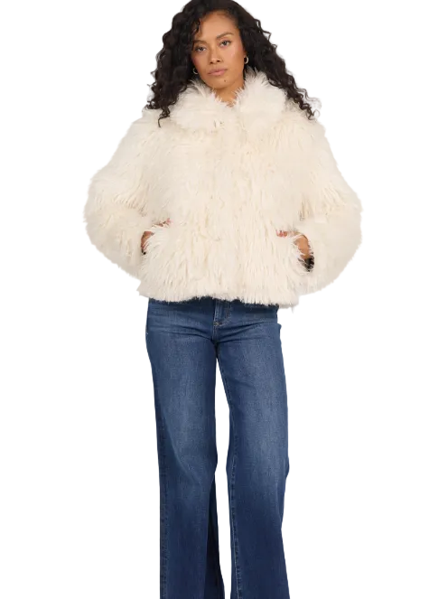 Dear John Women's White Bardot Fur Jacket