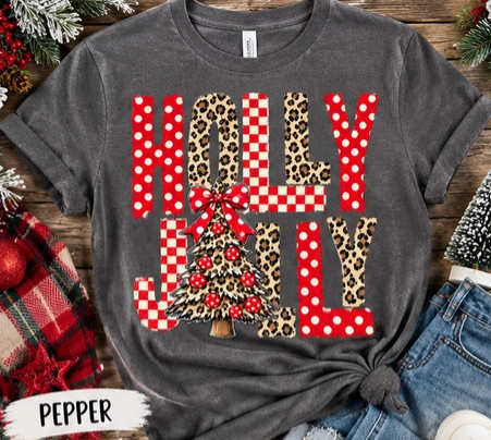 Women's Pepper Gray Short Sleeve Holly Jolly T-shirt