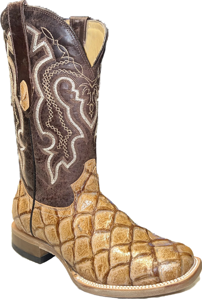 Men's Cowtown Tan Fish Skin Print Boots Q157
