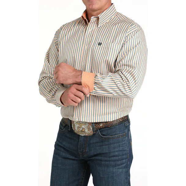 Men's Cinch Tencel Cream Stripe Print Shirt MTW1105963 - Crazy House Western Wear