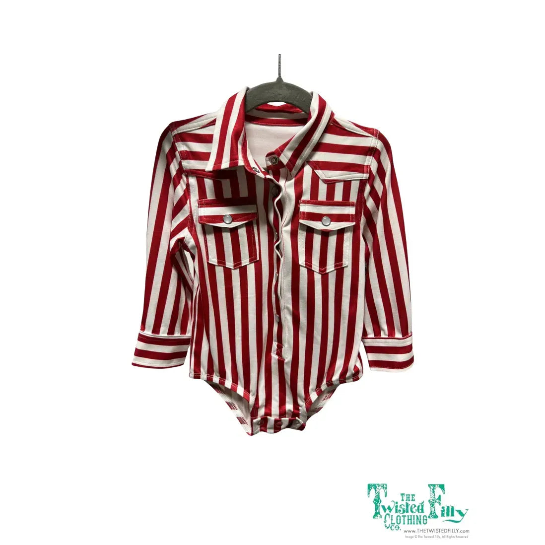 Kid's Twisted Filly Pearl Snap Red Striped Onesie