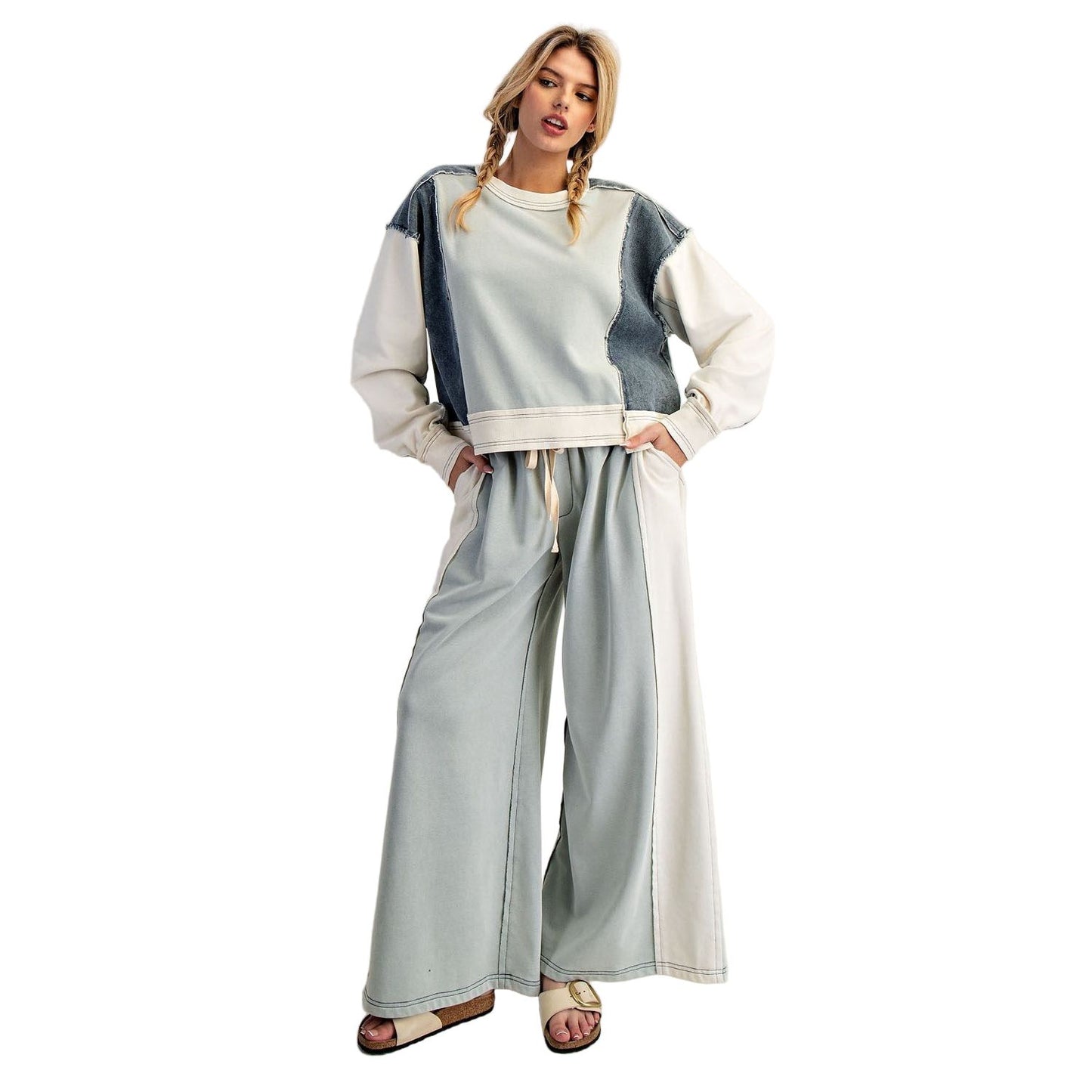 Women's ee:some Frayed Color Block Long Sleeve Pullover TK13004