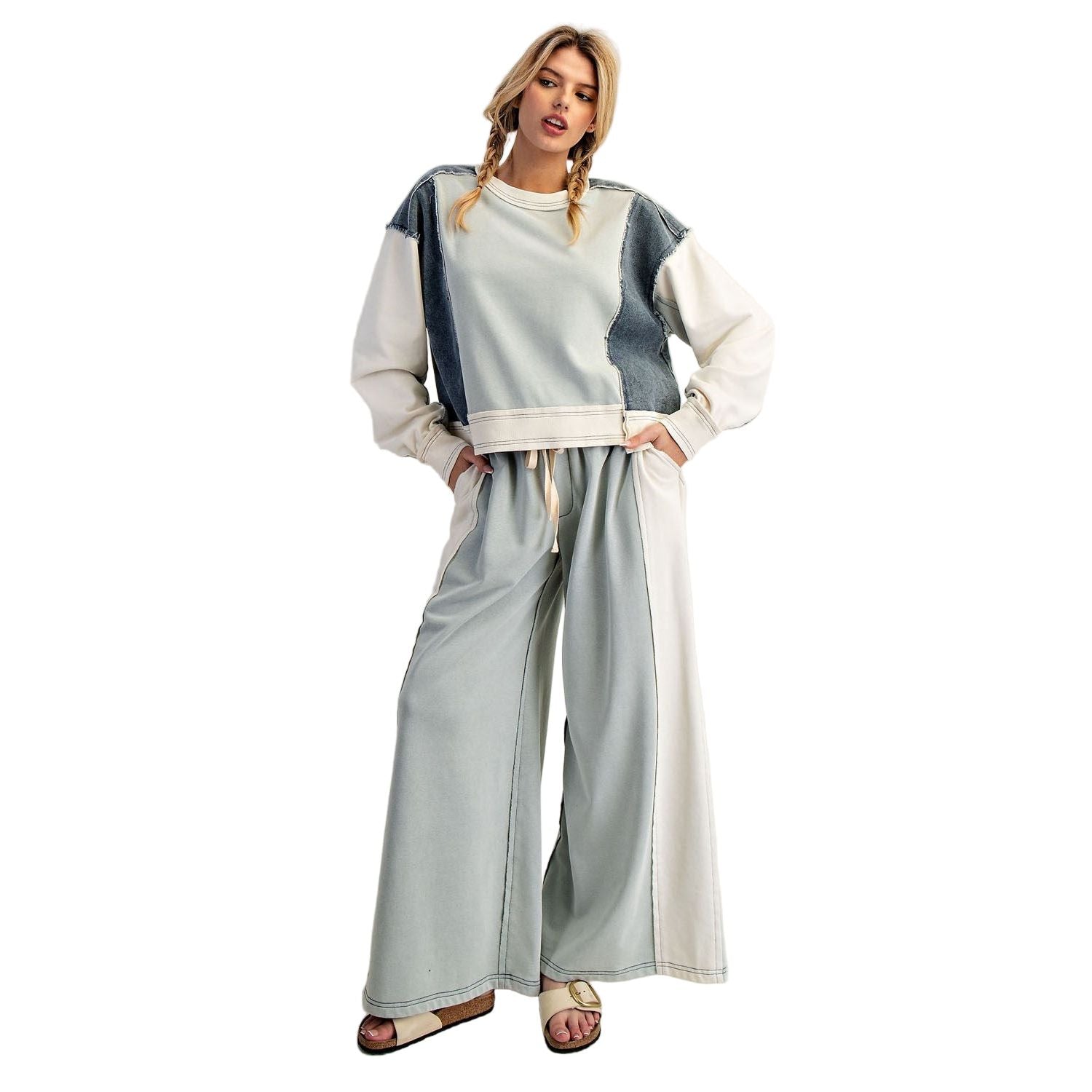 Women's ee:some Frayed Color Block Long Sleeve Pullover TK13004