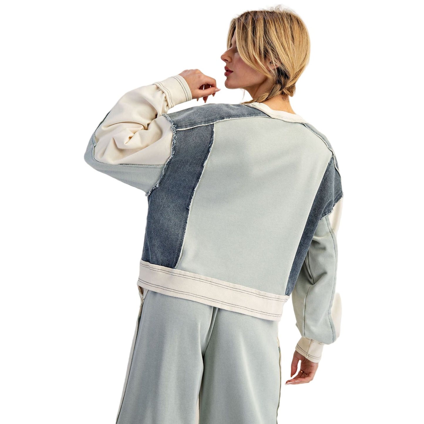 Women's ee:some Frayed Color Block Long Sleeve Pullover TK13004