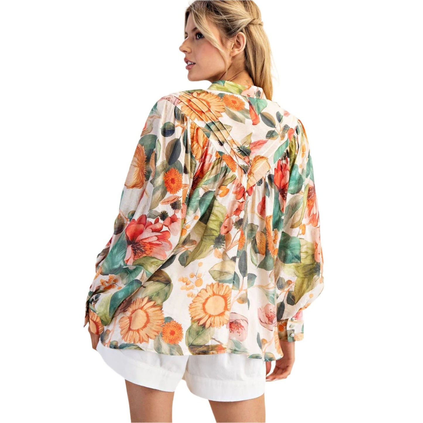Women's ee:some Floral Printed Button Down Shirt Top TK14239