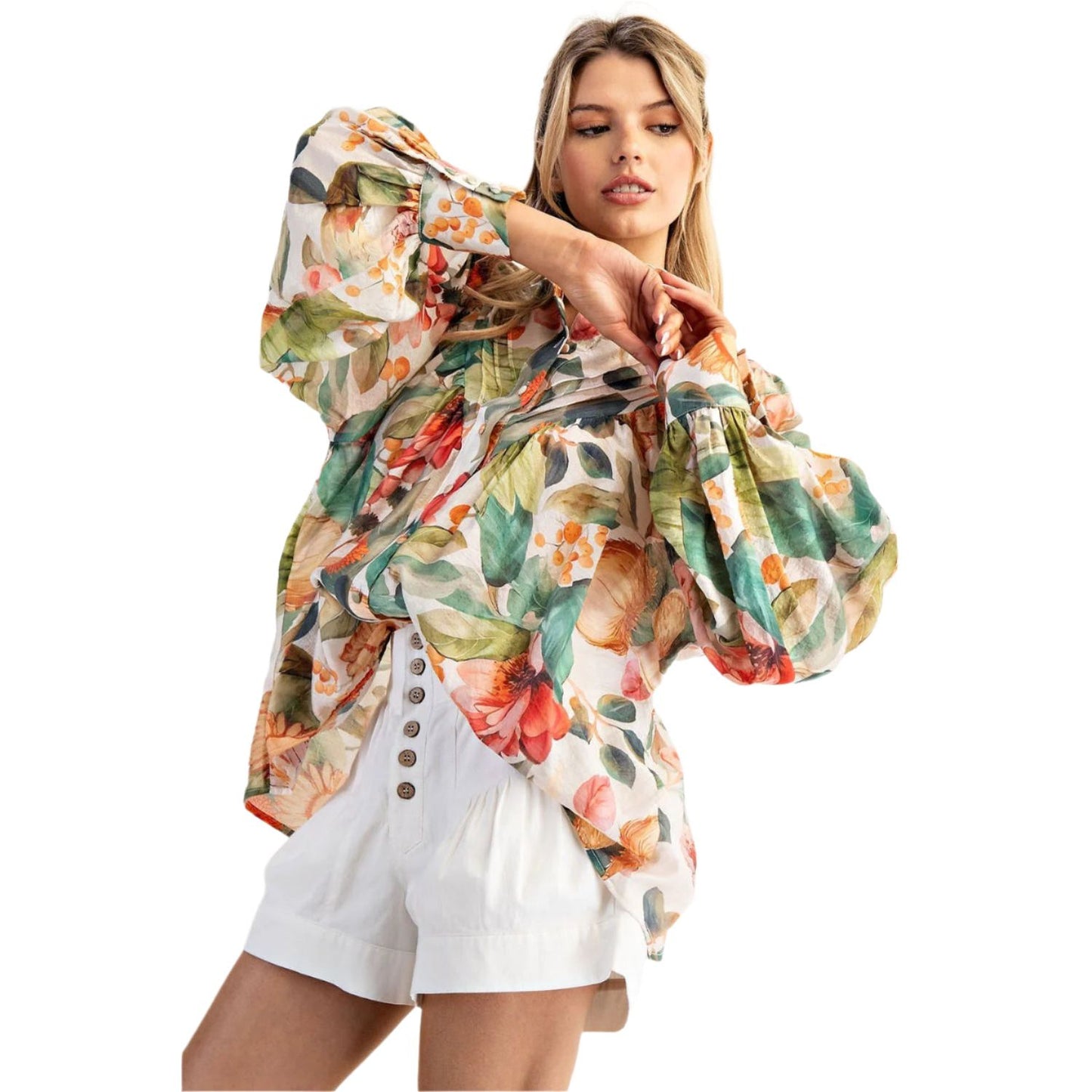 Women's ee:some Floral Printed Button Down Shirt Top TK14239