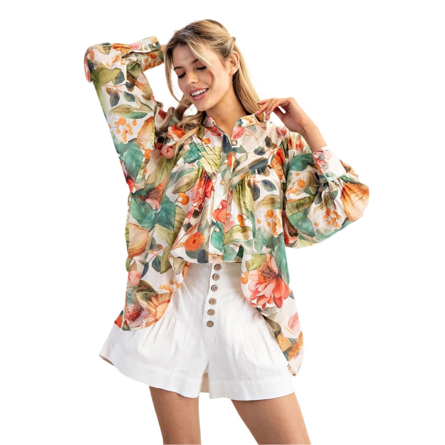 Women's ee:some Floral Printed Button Down Shirt Top TK14239