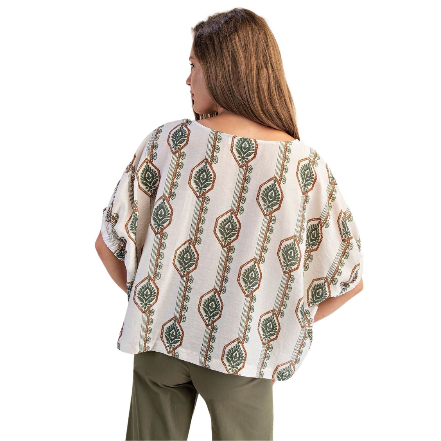Women's ee:some Geometric Floral Printed Elastic Cuff Blouse TK14564