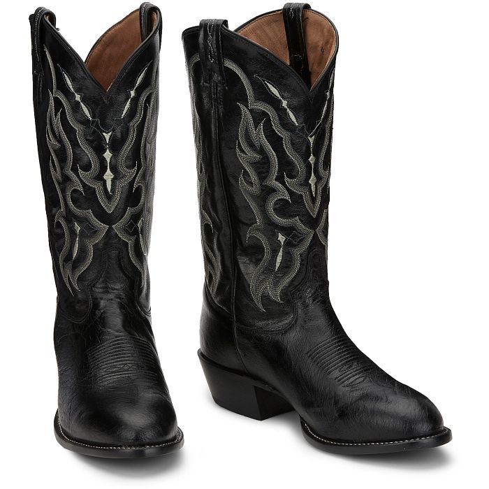 Tony Lama Men's Black Bonham 13" Smooth Ostrich Round Toe Boots CT871
