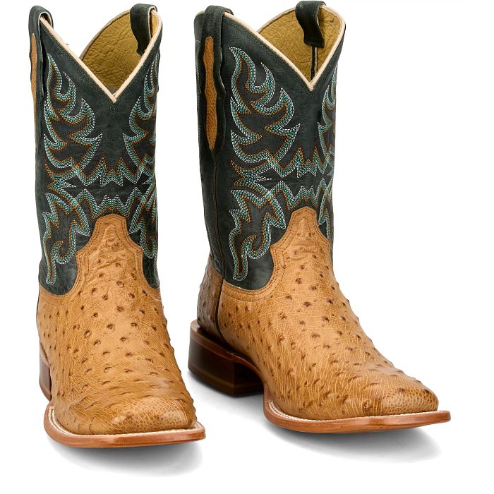 Men's Tony Lama Tan/Green Blaine 11" Ostrich Square Toe Boot RN3571
