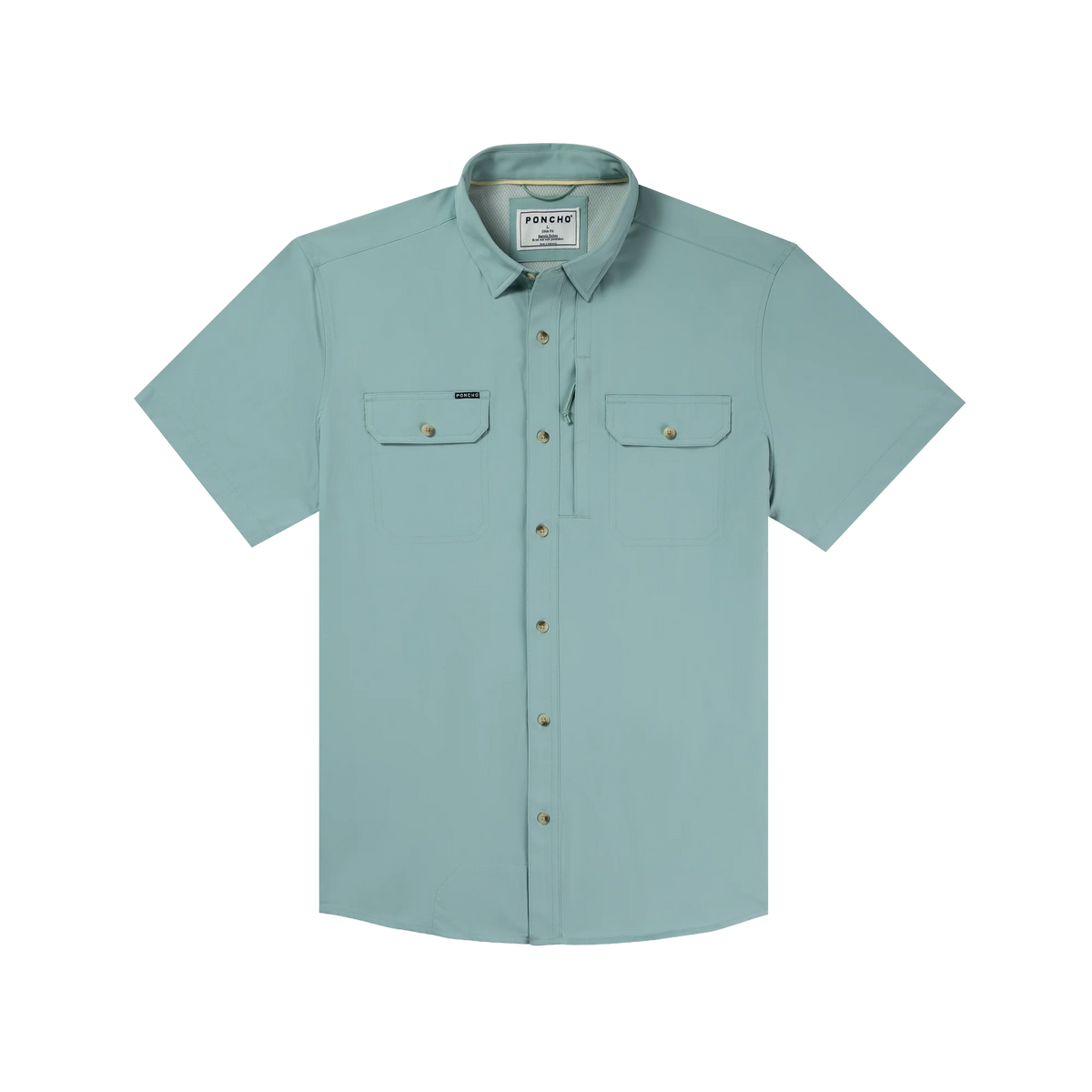 Poncho Men's Short Sleeve The Antilles Washed Teal Button Up Shirt