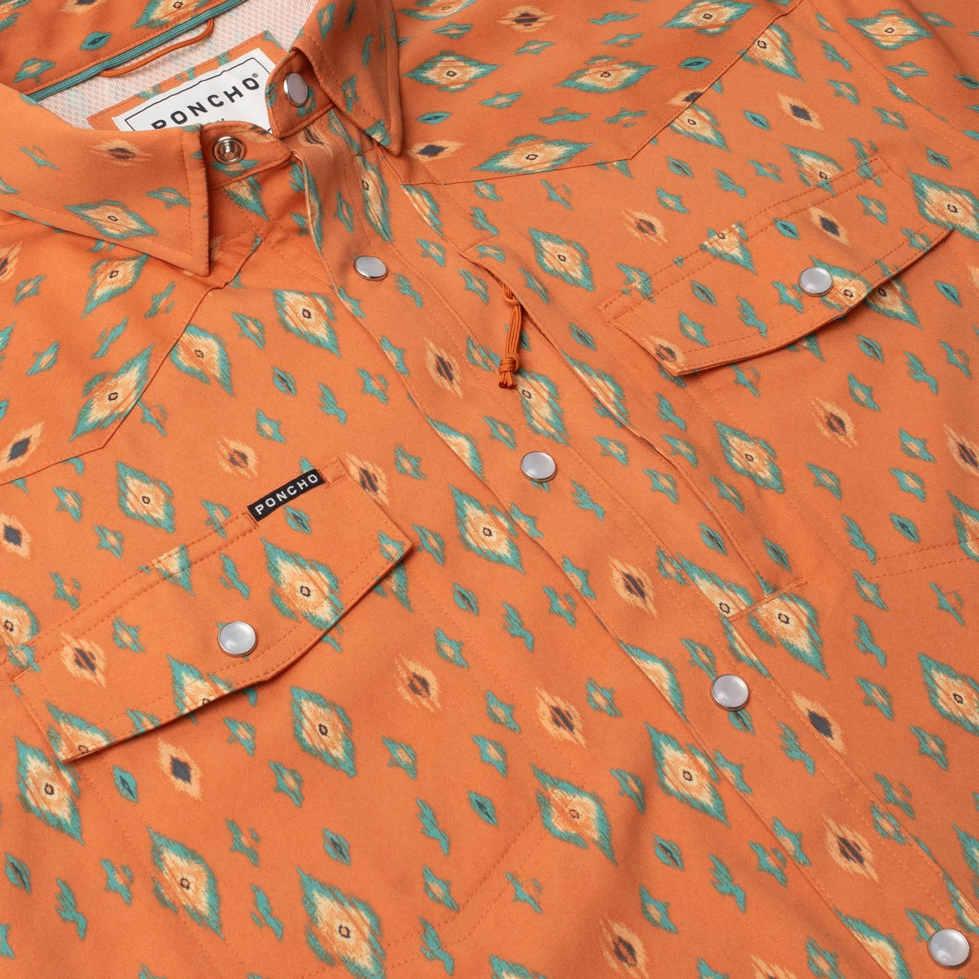 Men's Poncho "The Bisbee" Orange Retro Diamond Print Snap Shirt