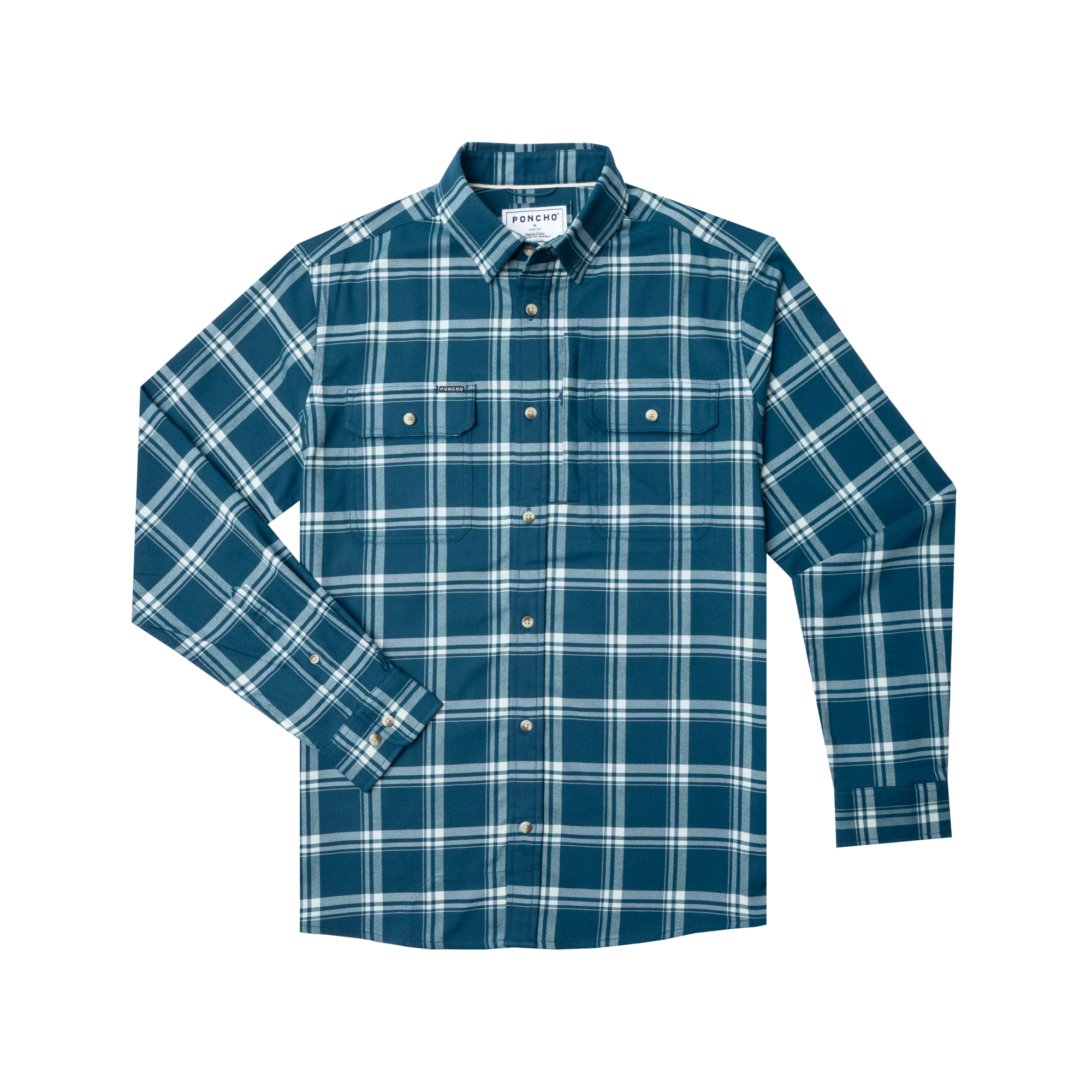Men's Poncho Blue and White Plaid The Deschutes Button Up Shirt