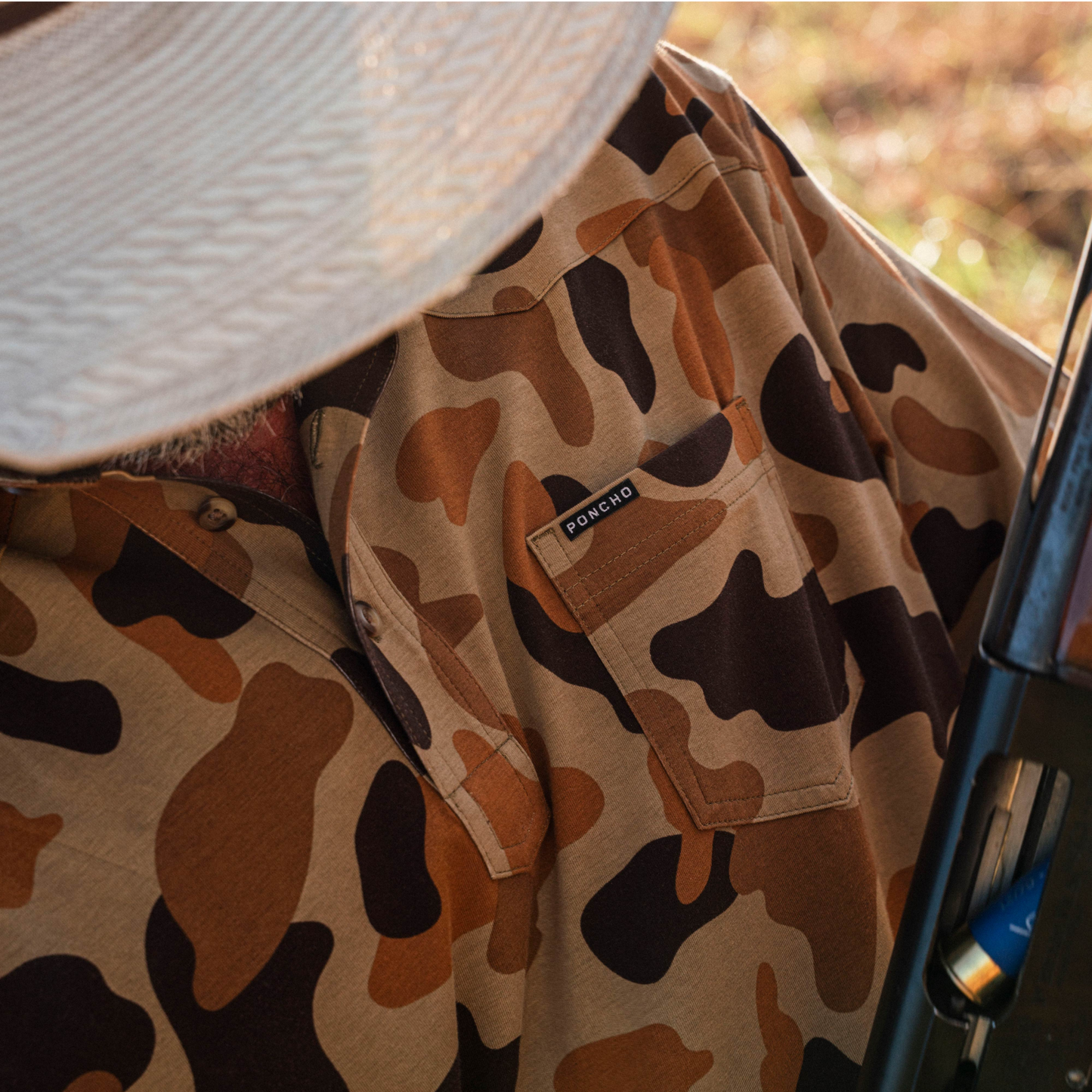Men's Poncho "The Dove Stool" Camo Short Sleeve Polo