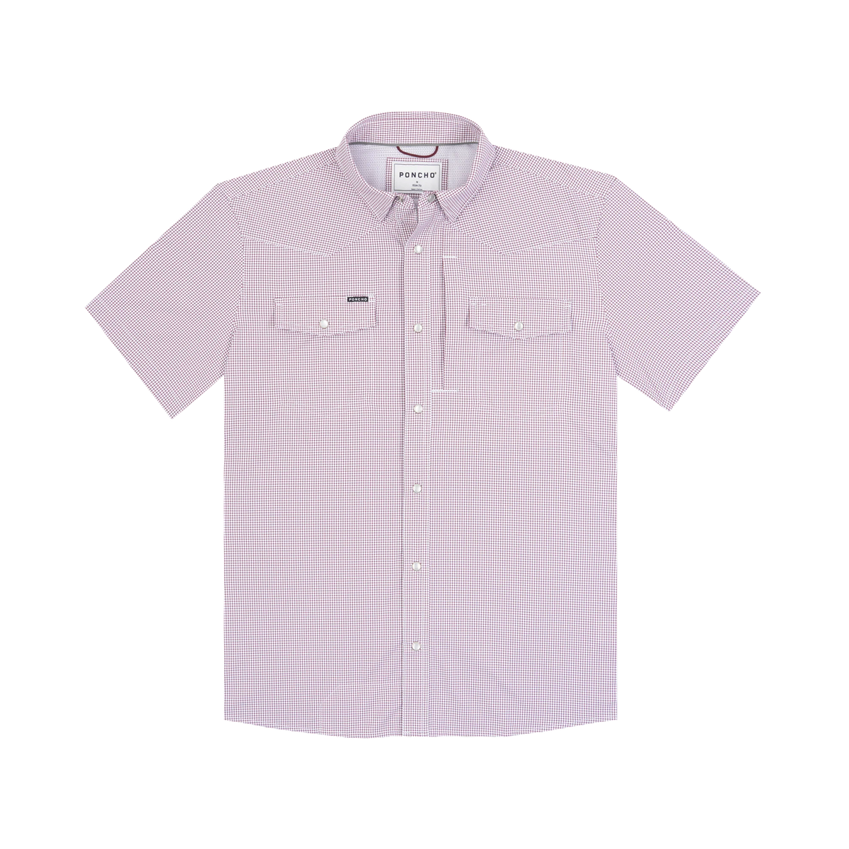 Poncho Men's Maroon Microcheck "The Howdy" Pearl Snap Shirt