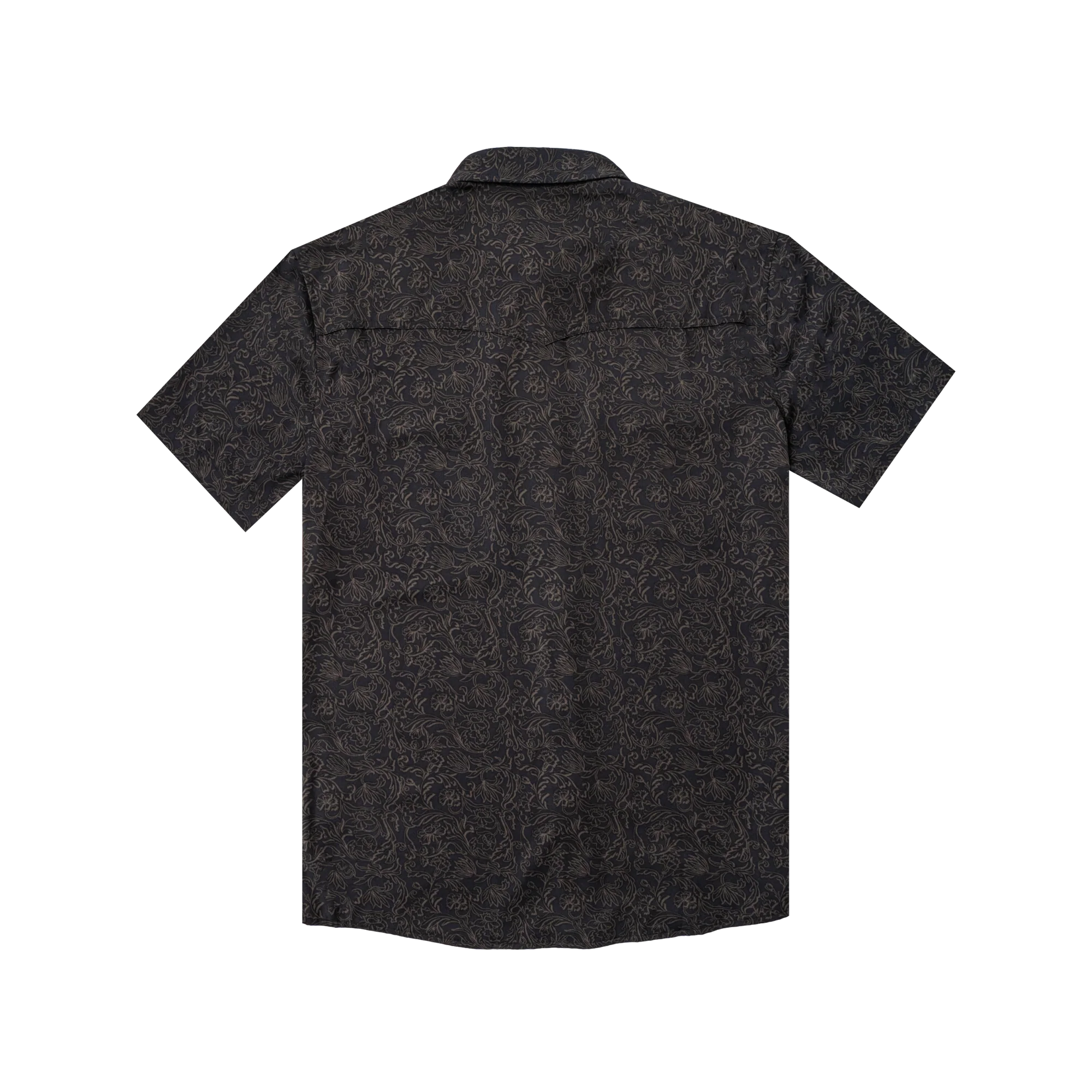 Men's Poncho "The John Coffee" Black Floral Print Short Sleeve Snap Shirt