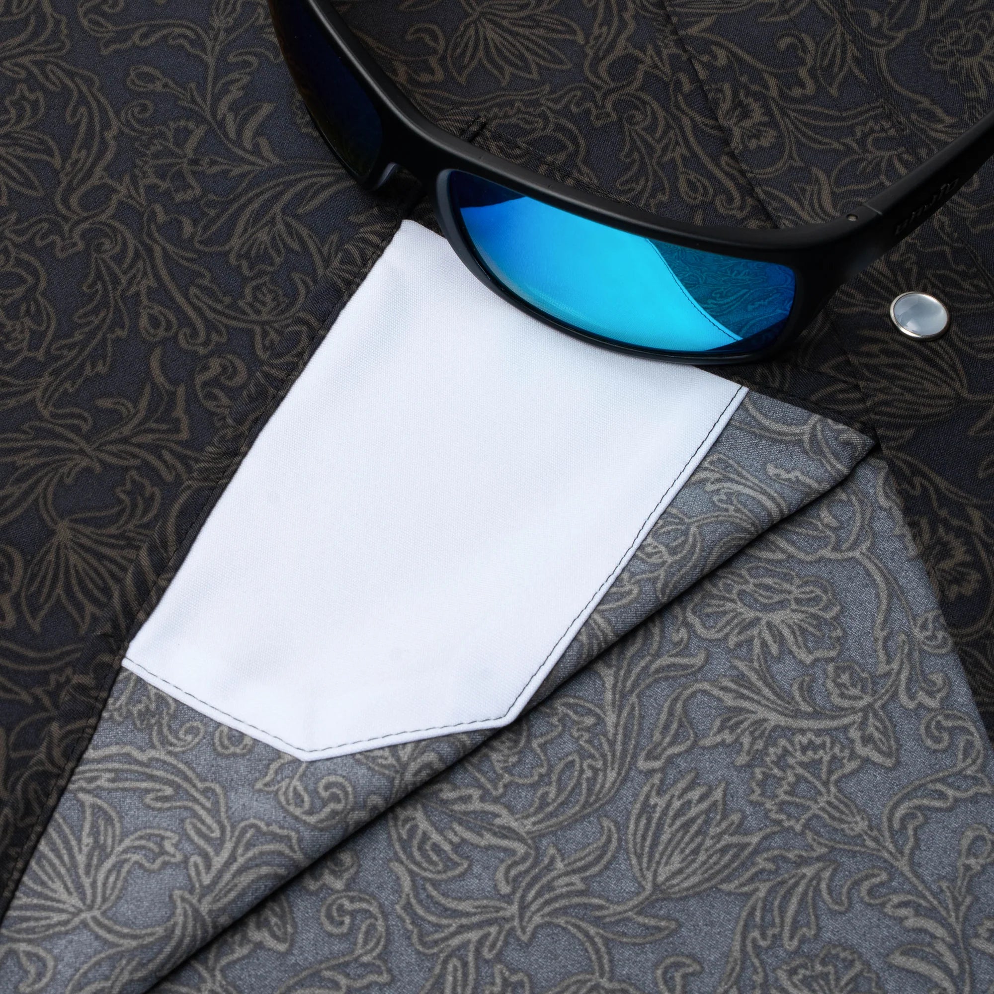 Men's Poncho "The John Coffee" Black Floral Print Short Sleeve Snap Shirt