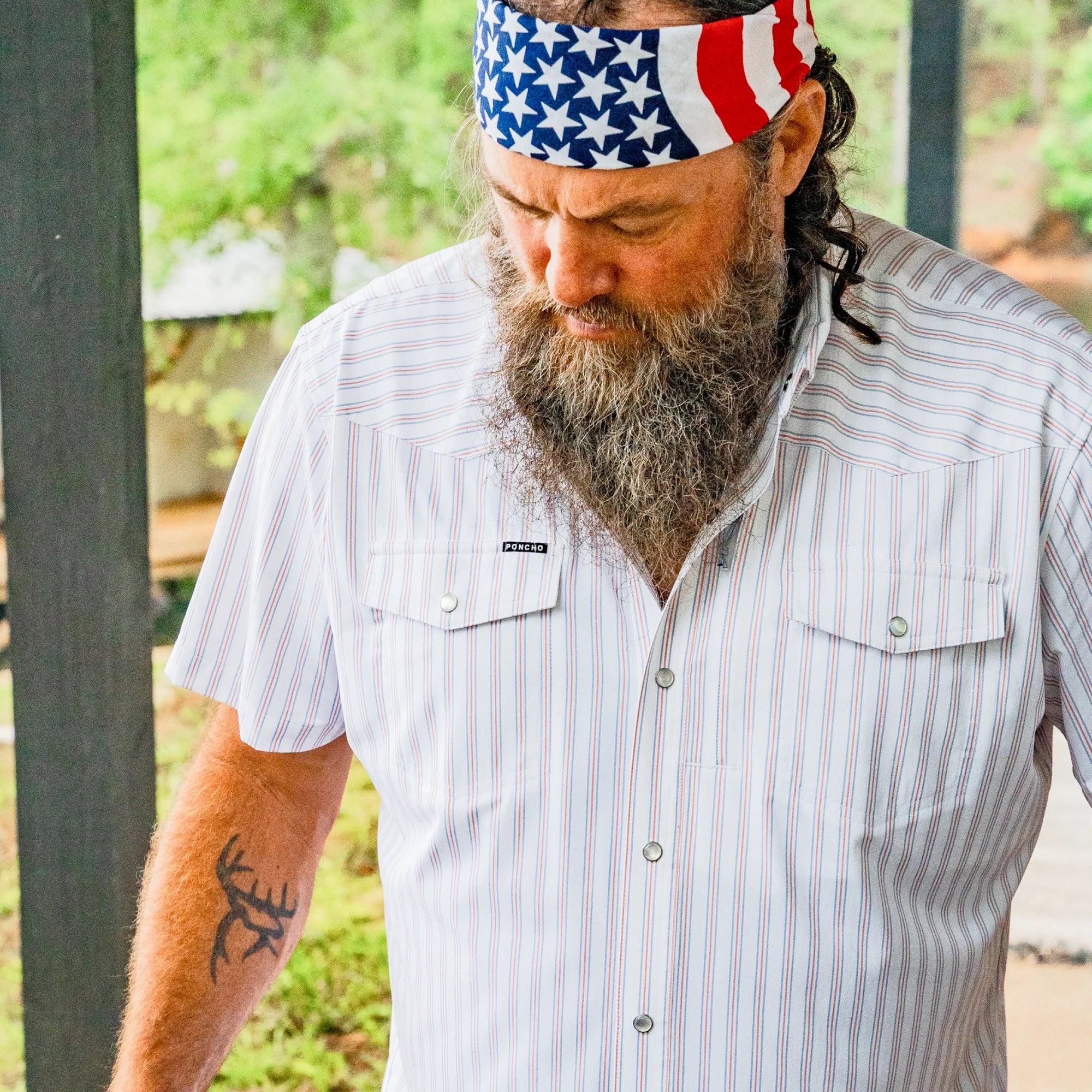 Men's Poncho "The Old Glory" Short Sleeve Snap Shirt