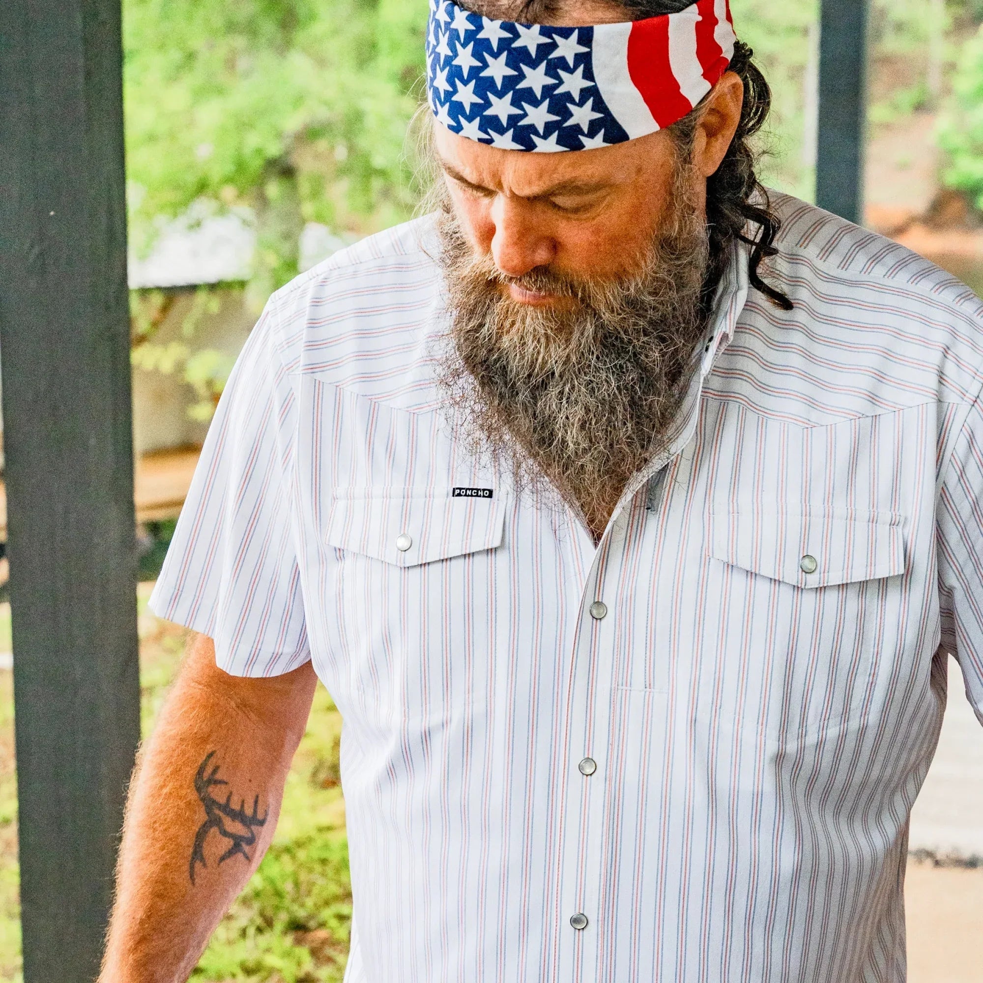 Men's Poncho "The Old Glory" Short Sleeve Snap Shirt