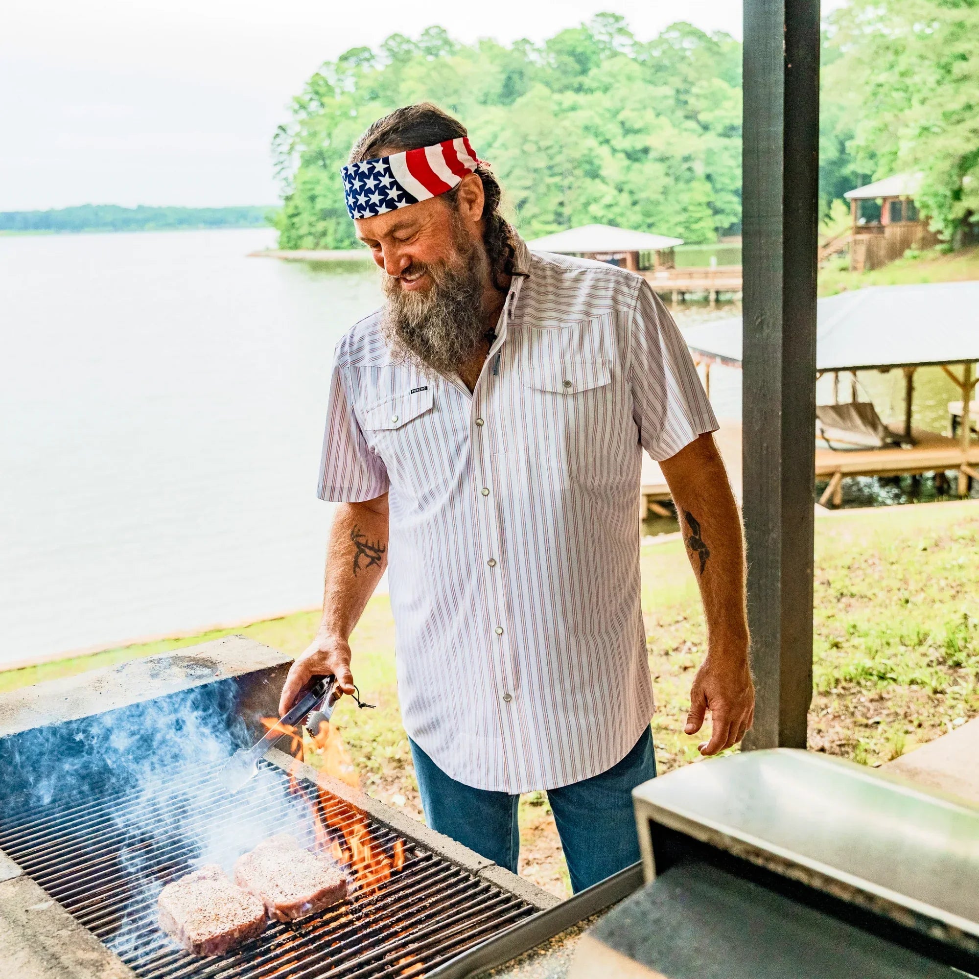 Men's Poncho "The Old Glory" Short Sleeve Snap Shirt