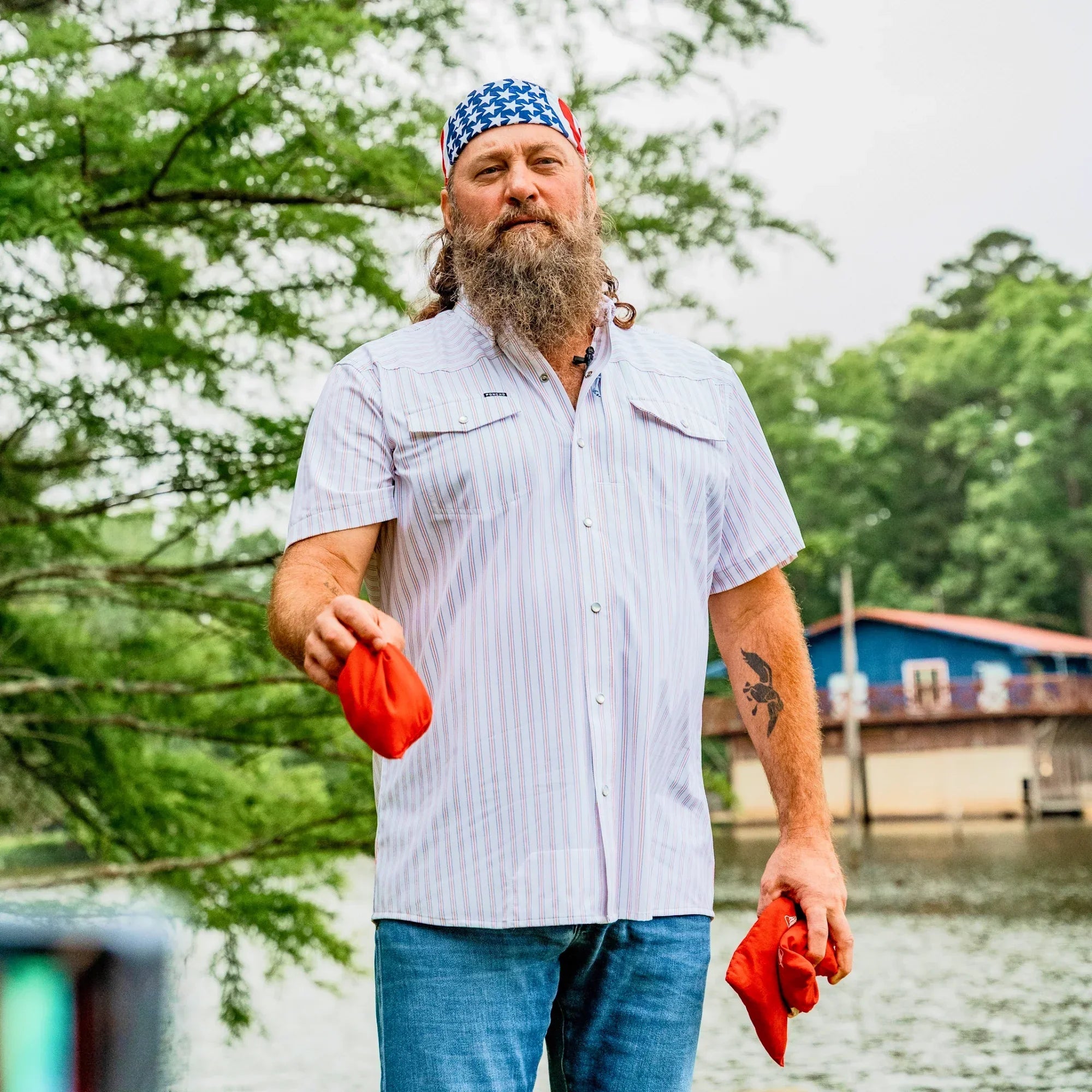 Men's Poncho "The Old Glory" Short Sleeve Snap Shirt