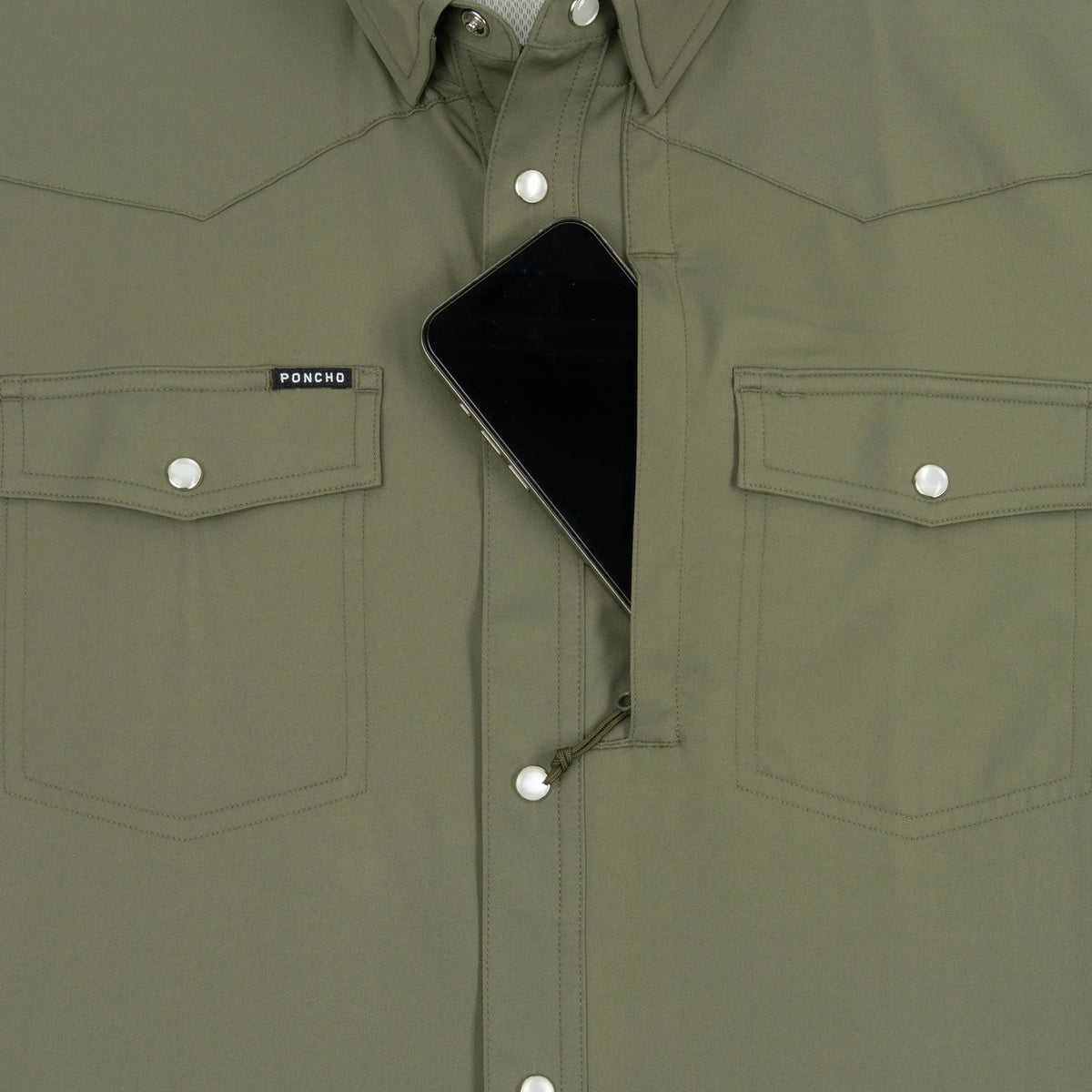 Poncho Men's Short Sleeve The Sabine Moss Green Snap Shirt