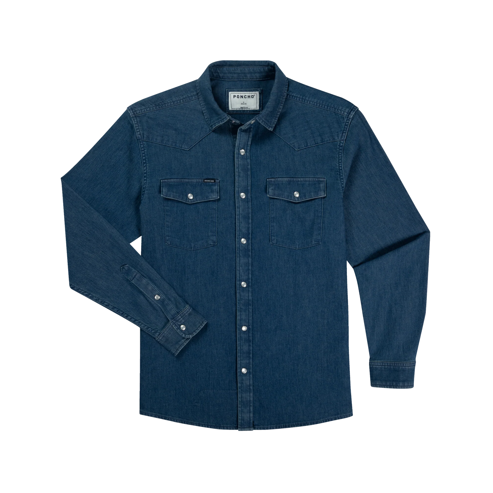 Men's Poncho The Sanderson Dark Wash Long Sleeve Snap Shirt
