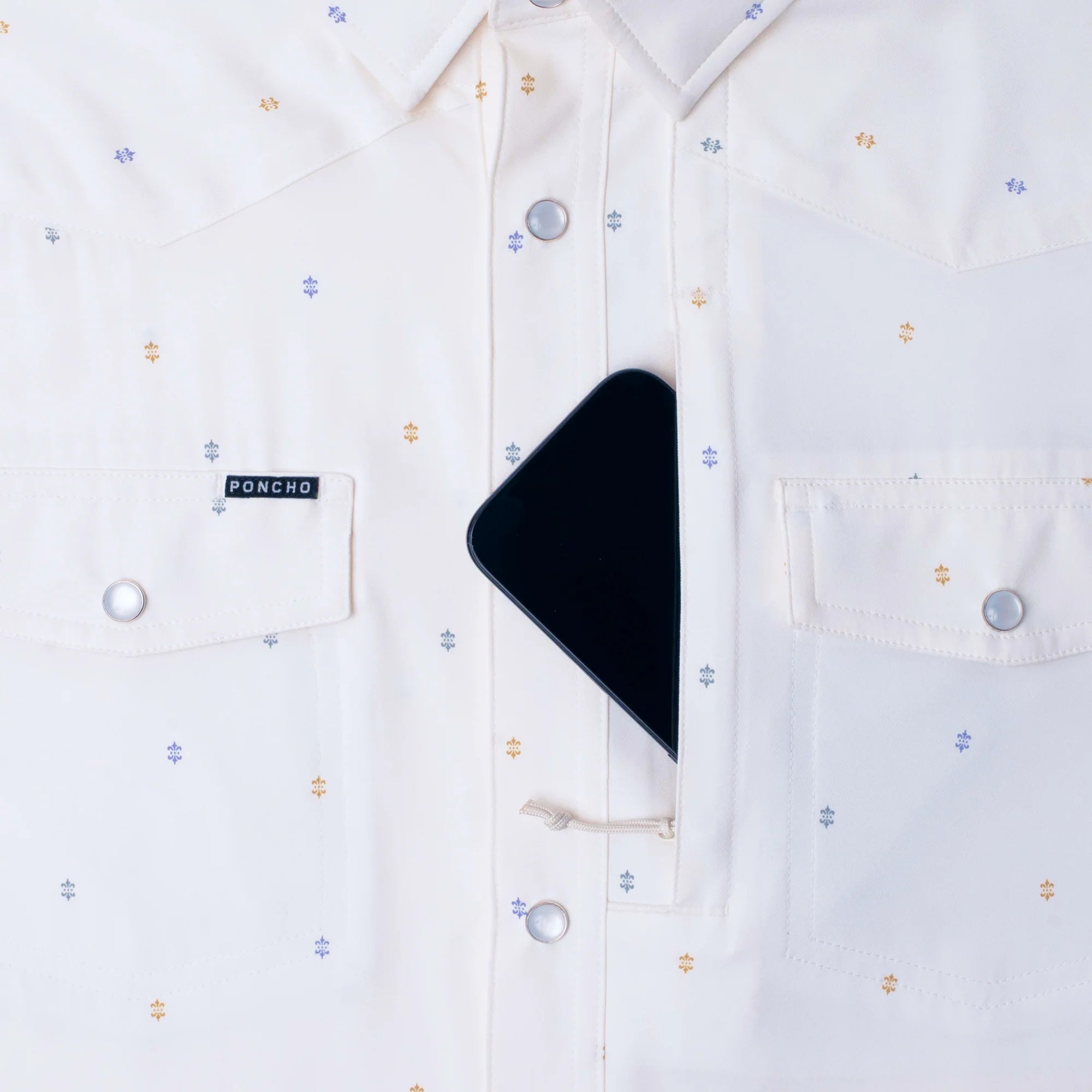 Men's Poncho The Tchoupitoulas White Short Sleeve Snap Shirt