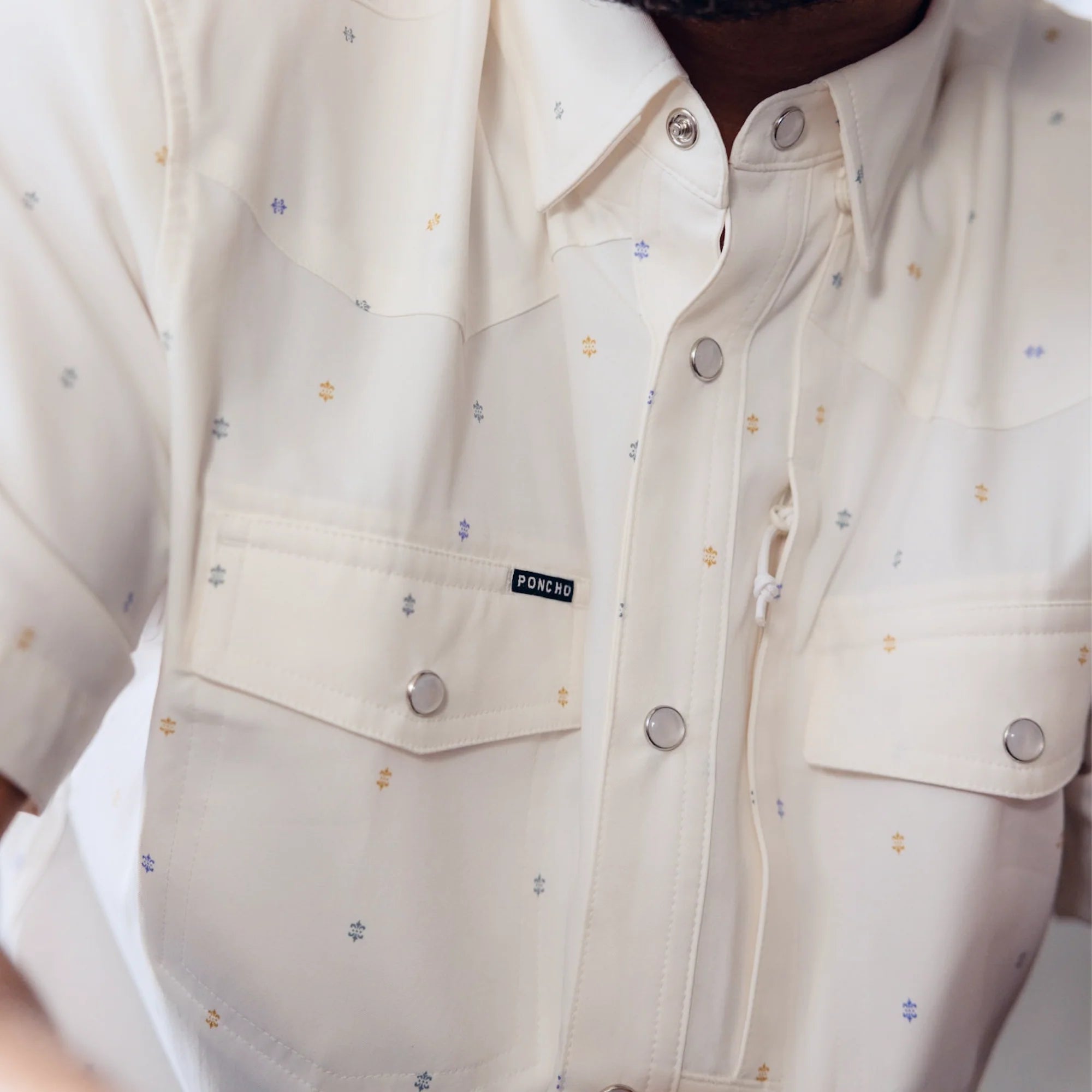 Men's Poncho The Tchoupitoulas White Short Sleeve Snap Shirt