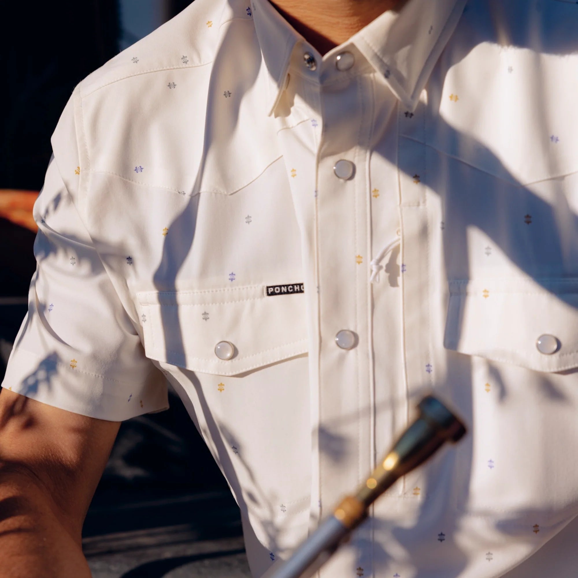 Men's Poncho The Tchoupitoulas White Short Sleeve Snap Shirt