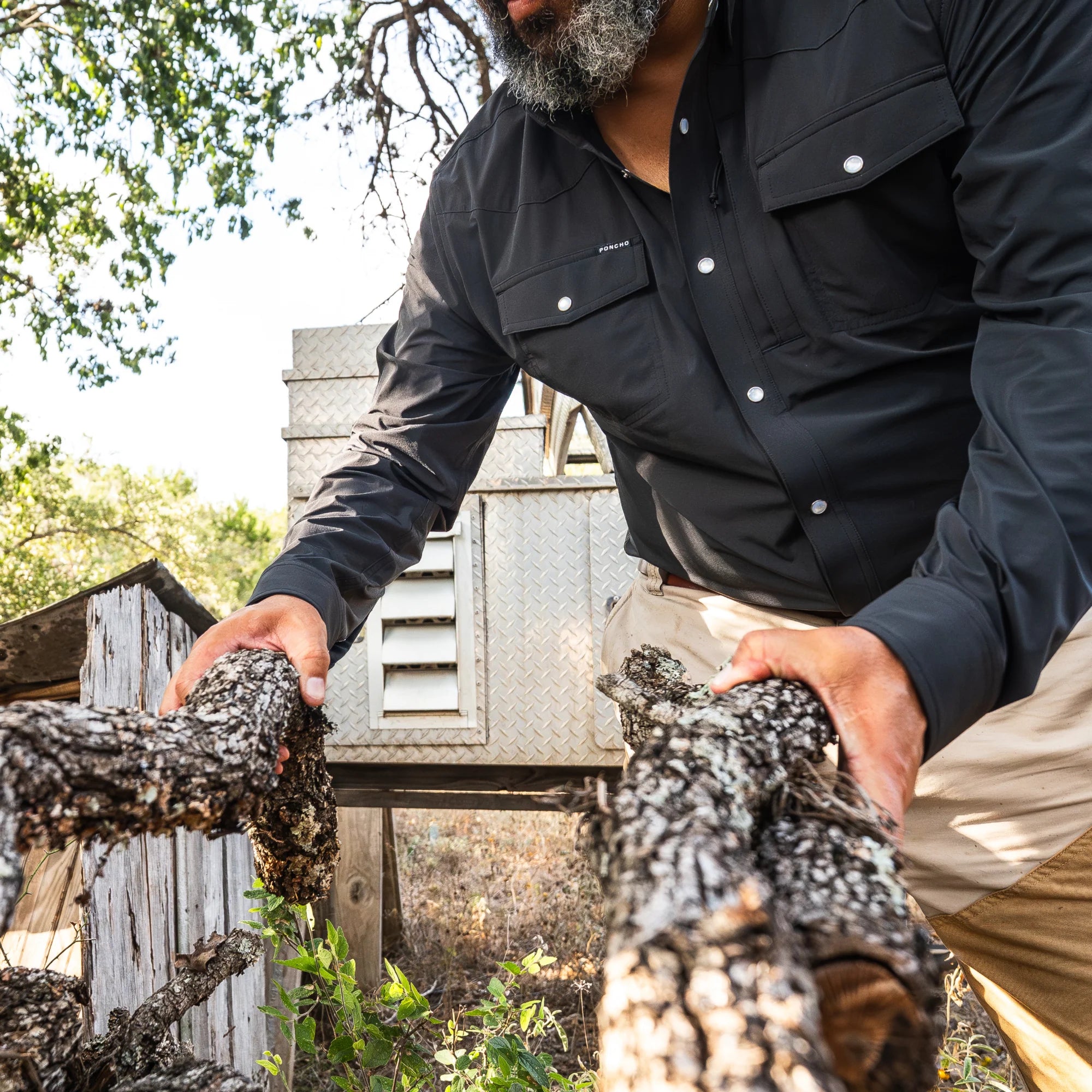 Men's Poncho The Charro Long Sleeve Black Snap Shirt