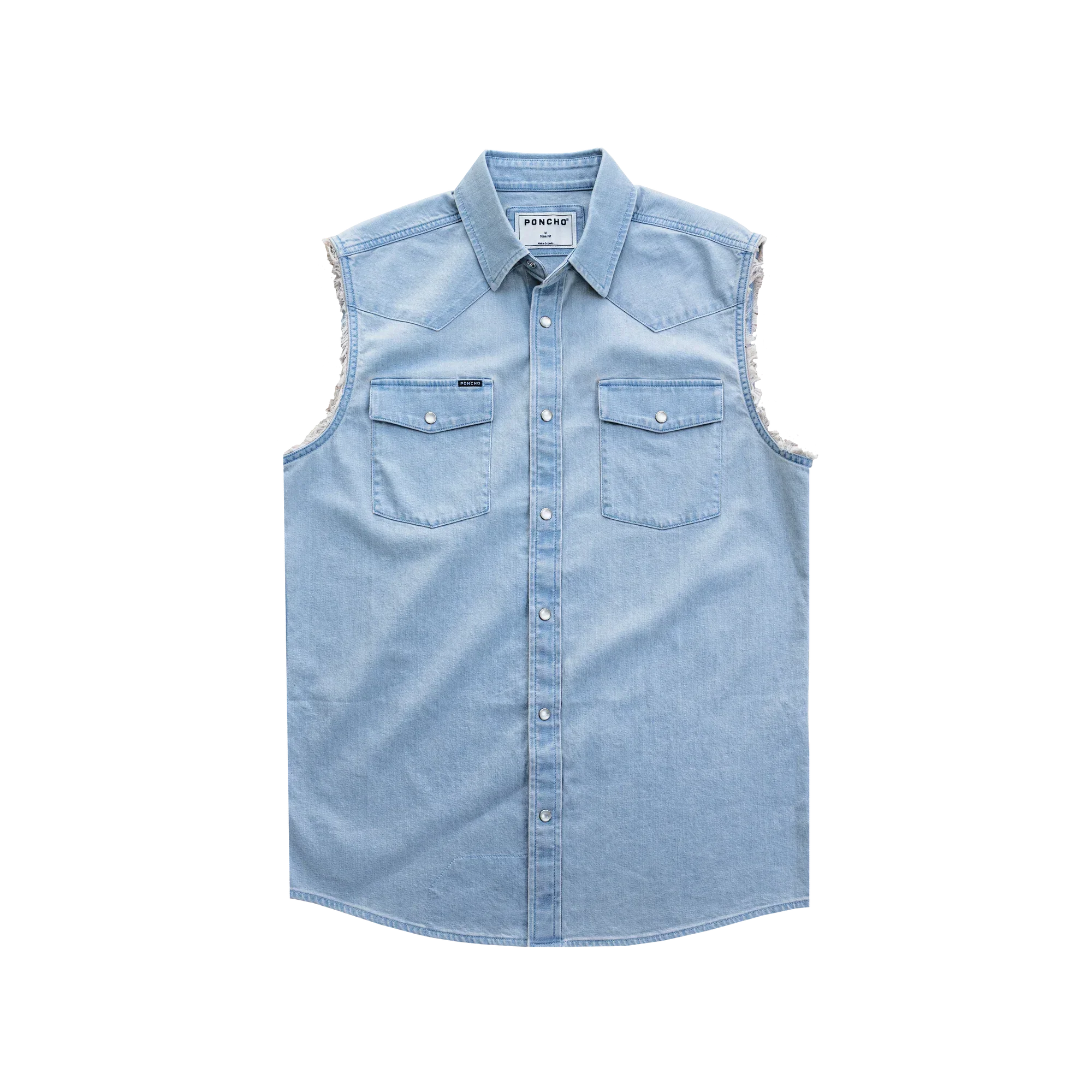 Men's Poncho "The Right To Bare Arms" Light Wash Sleeveless Snap shirt