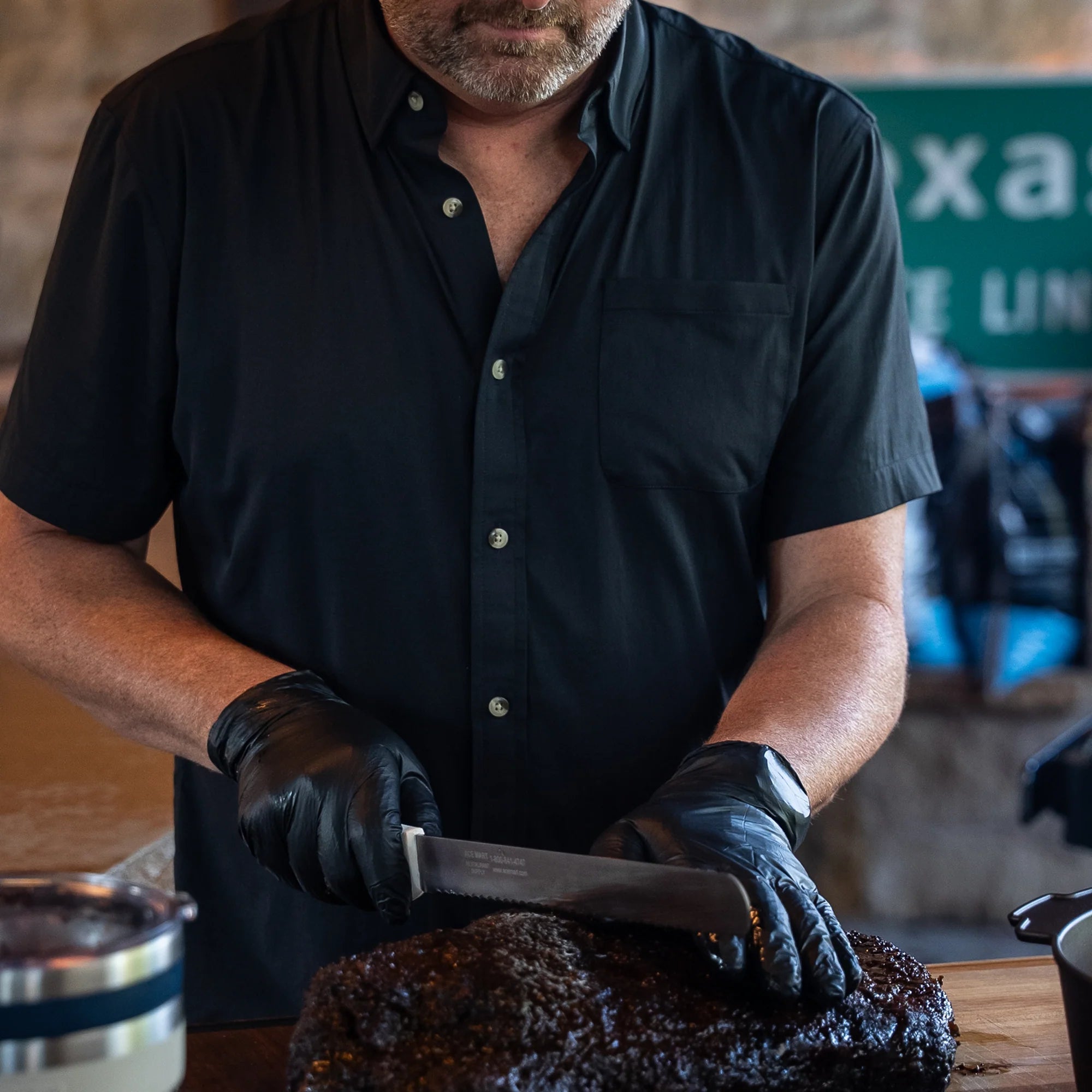 Men's Poncho Black "The Smokestack" Short Sleeve Button Up