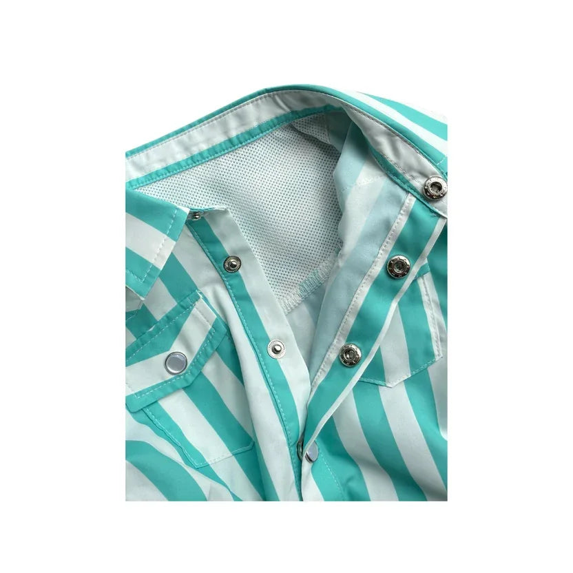 Boy's Infant 2 Rowels Ranch Turquoise and White Long Sleeve Performance Snap Onesie