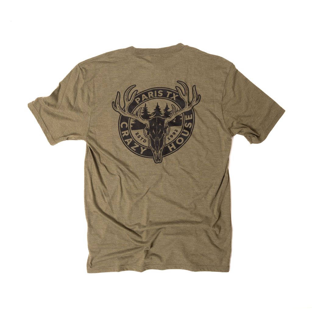 Crazy House Deer Skull T-Shirt DM130-MIL.GRNFRS-46265 - Crazy House Western Wear
