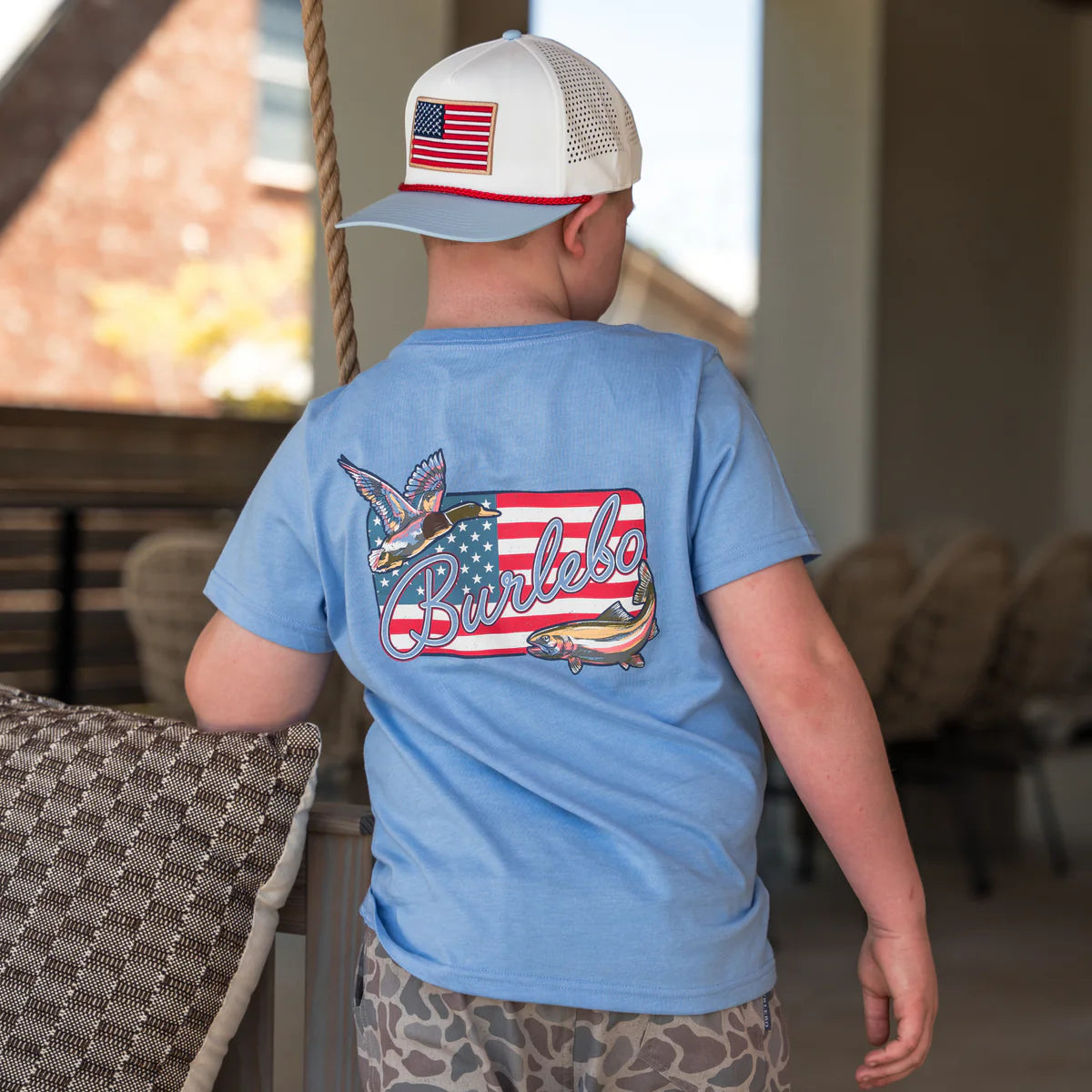 Boy's Burlebo BURLEBO Patch Flag - Heather Periwinkle Shirt Y-BPF-SS-PB - Crazy House Western Wear