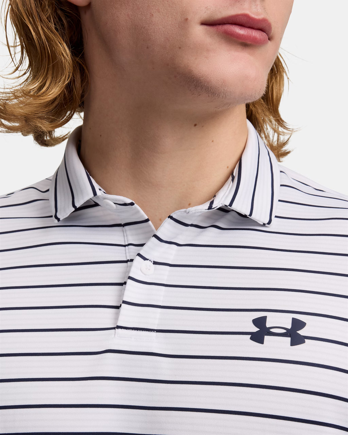 Under Armour Men's White/Gray and Navy Matchplay Striped Polo 6010980-100