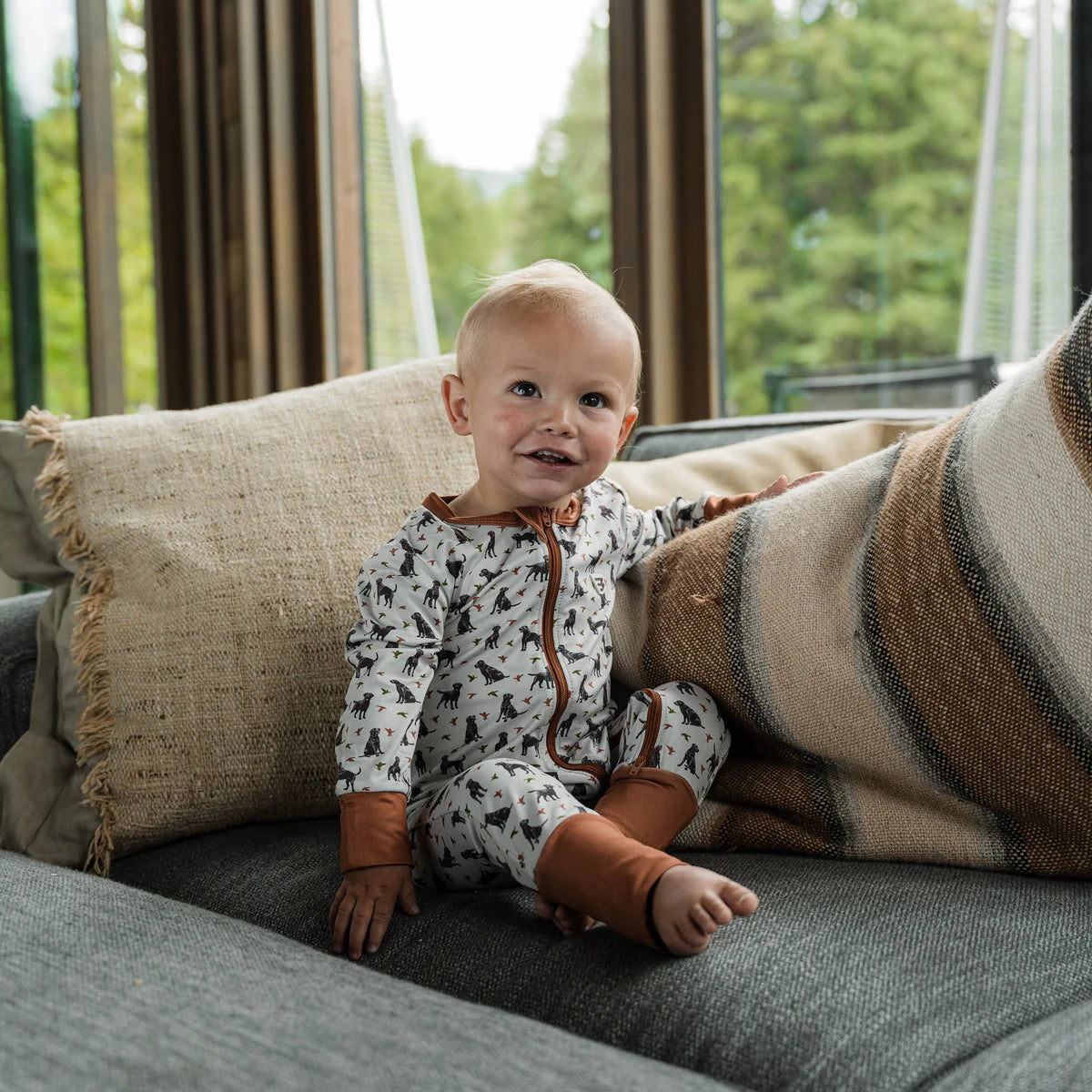 Boy's Burlebo Baby Zip Up Ducks and Dogs