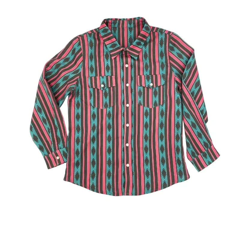 Girl's Twisted Filly Long Sleeve Pink Aztec Snap Shirt TF-1254Y-VPA