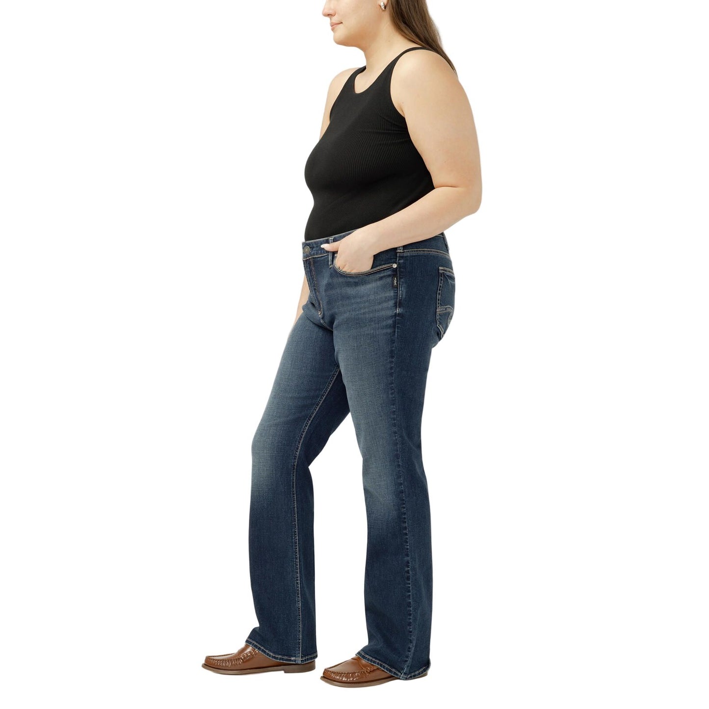 Women's Silver Elyse Mid Rise Slim Bootcut Luxe Stretch Jeans Plus Size W03719CVB462