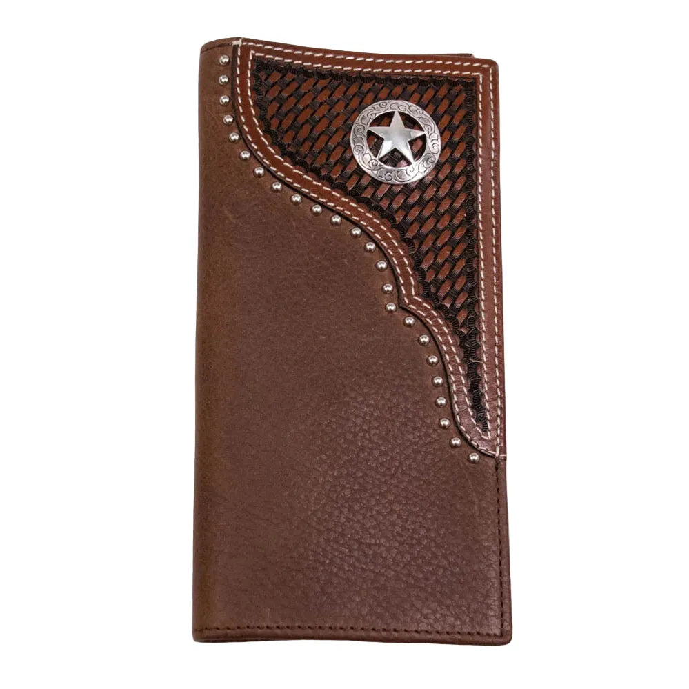 Men's Cowboy Chrome Brown Western Star Concho Nailhead Accent Rodeo Wallet W475