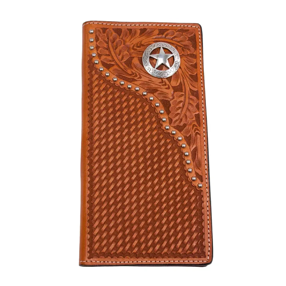 Men's Cowboy Chrome Floral and Basket Weave Saddle Ride Rodeo Style Wallet W488