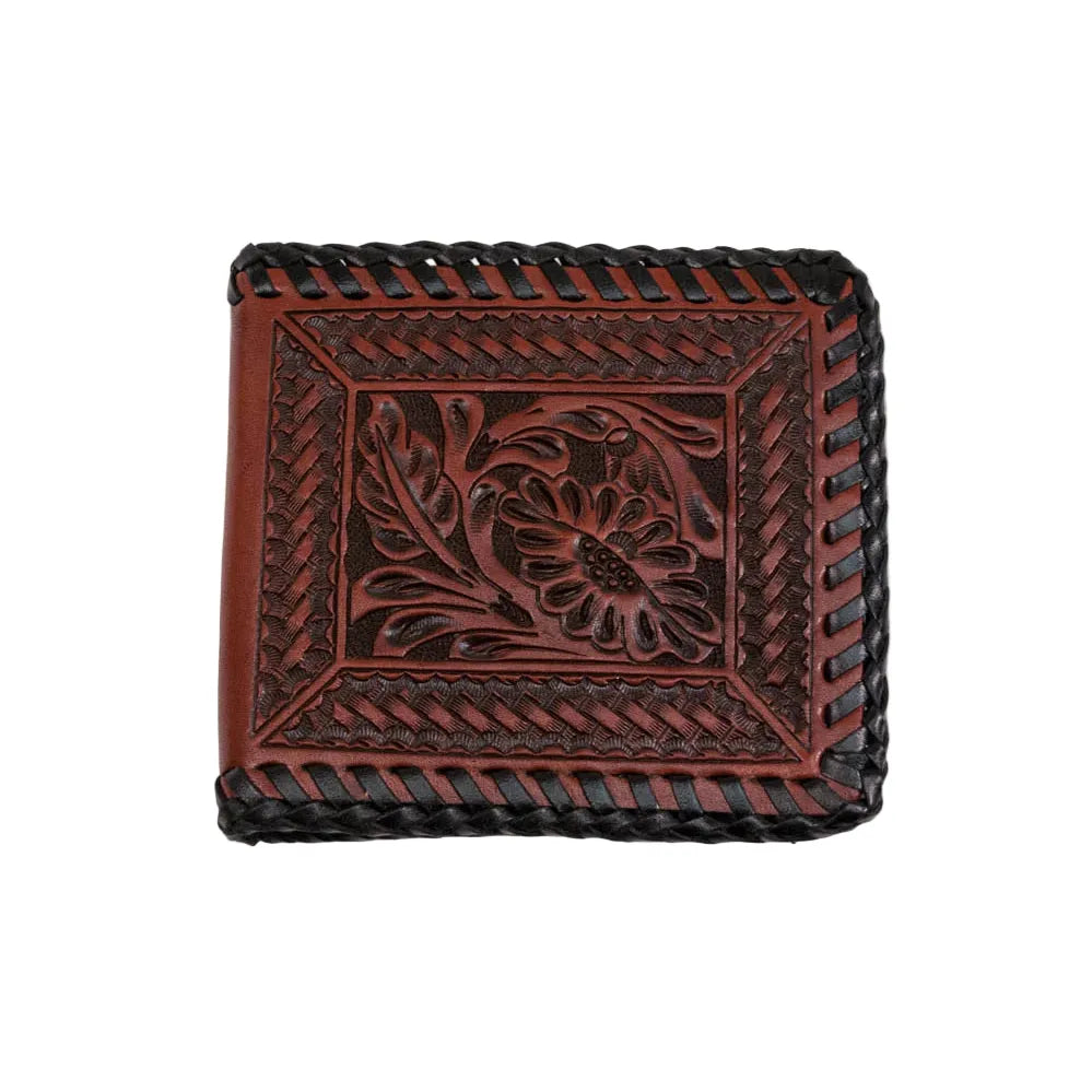 Men's Cowboy Chrome Cognac Floral and Woven Craft Bifold Wallet W536