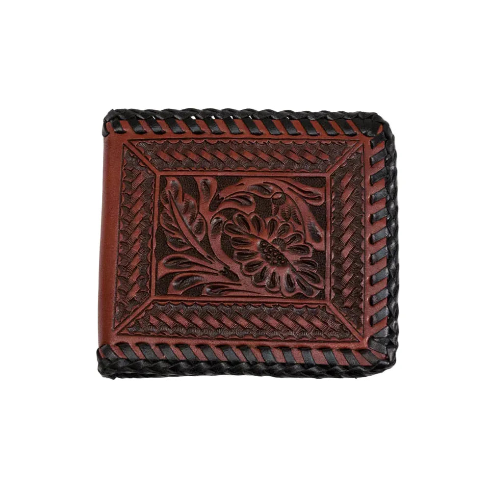 Men's Cowboy Chrome Cognac Floral and Woven Craft Bifold Wallet W536