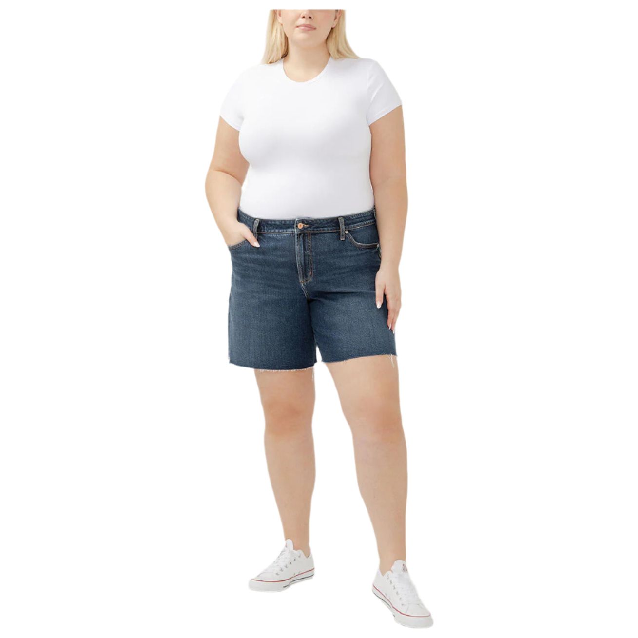 Women's Silver Suki Mid Rise Long Shorts Plus Size W53971ADM362 - Crazy House Western Wear