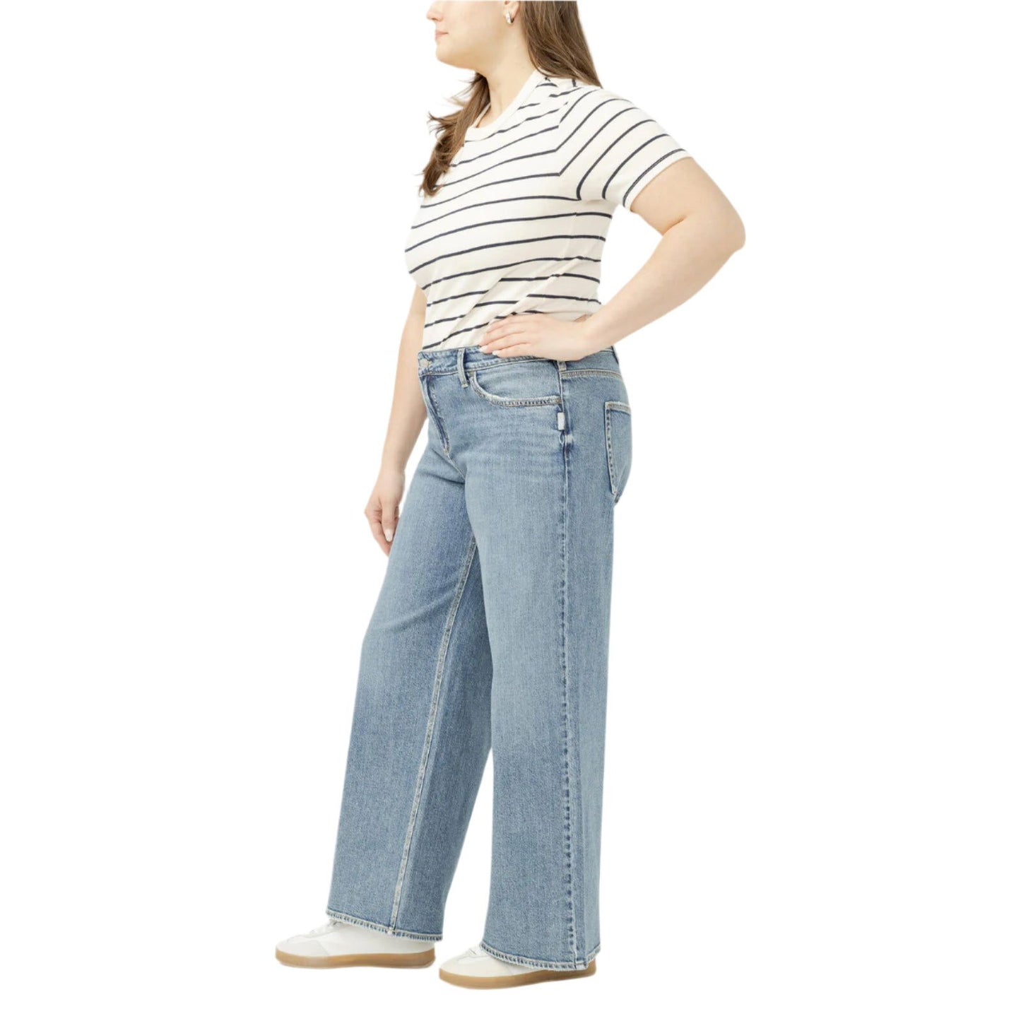 Women's Silver Suki Mid Rise Wide Leg Jeans Plus Size W93905ADM289