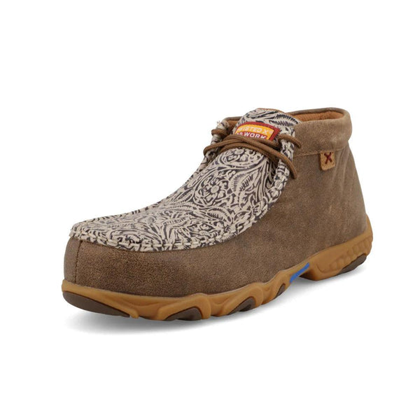 Women's Twisted X Tooled Print Brown Nano Toe Chukka Driving Mocs
