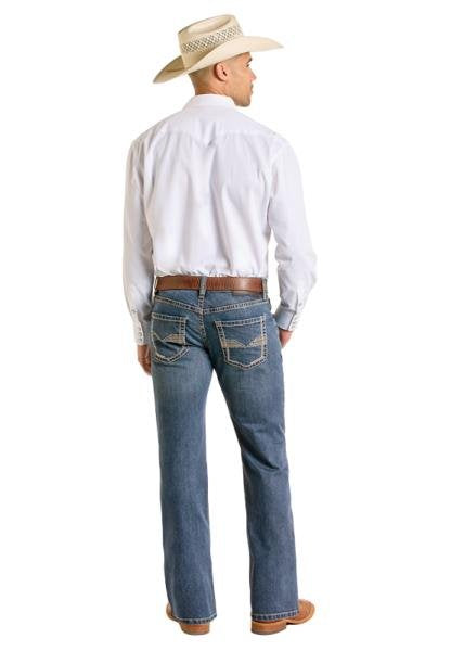 Men's Rock and Roll Denim Raised Embroidered Revolver Medium Vintage Jeans BM1PD06696