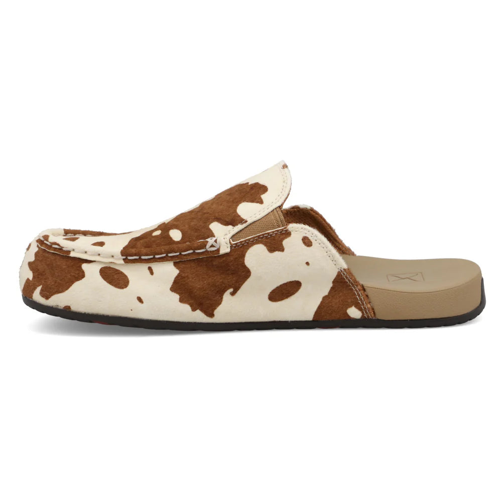 Women's Twisted Z Brown and White Cowhide Slip on Mule Shoes WFFM001
