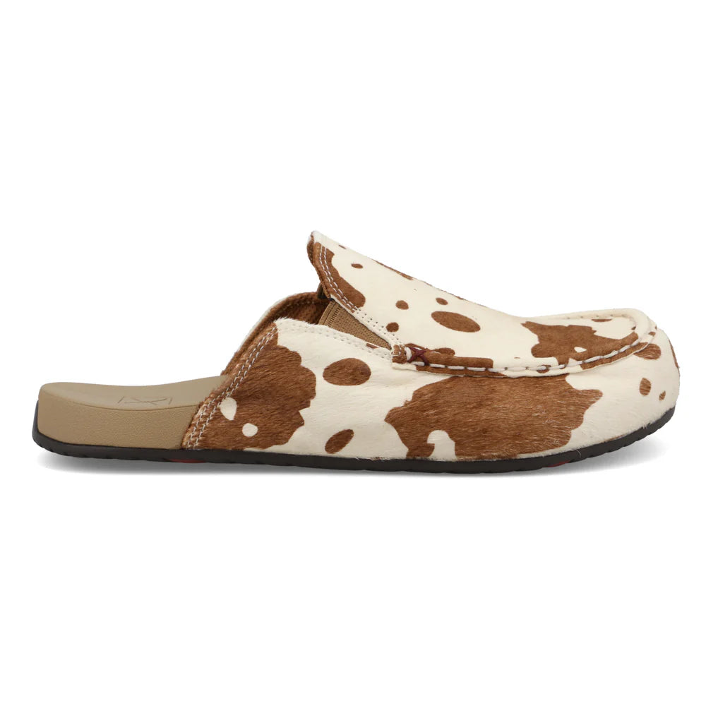 Women's Twisted Z Brown and White Cowhide Slip on Mule Shoes WFFM001